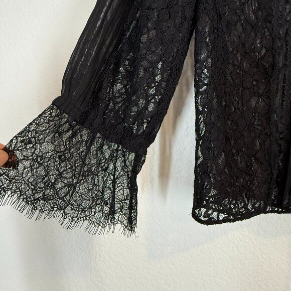 Alice + Olivia Black Blouse Top Lace Sheer Goth Witchy Romantic XS - Picture 6 of 11
